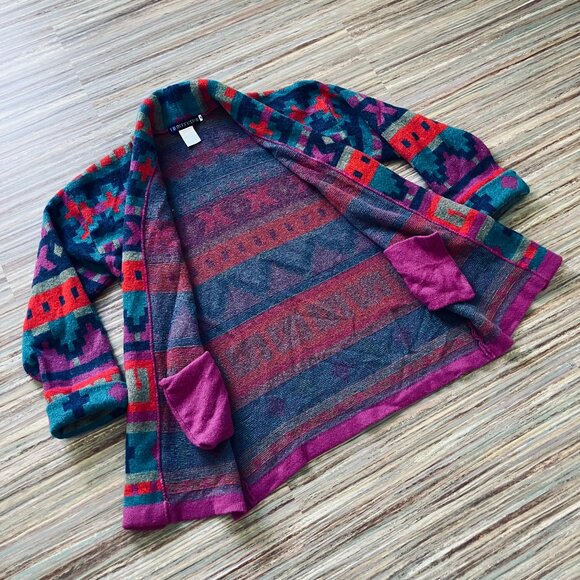 Mohair Blend Open Front Cardigan Sweater Vintage IB Diffusion 90s Southwestern - Picture 4 of 6